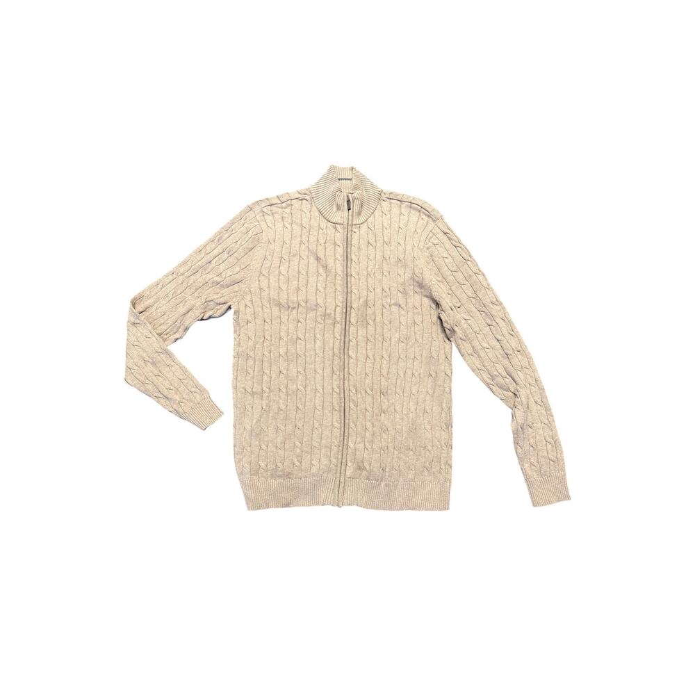 Club room Mens Ribbed Cable Knit Cotton Zip Front Sweater Size Medium